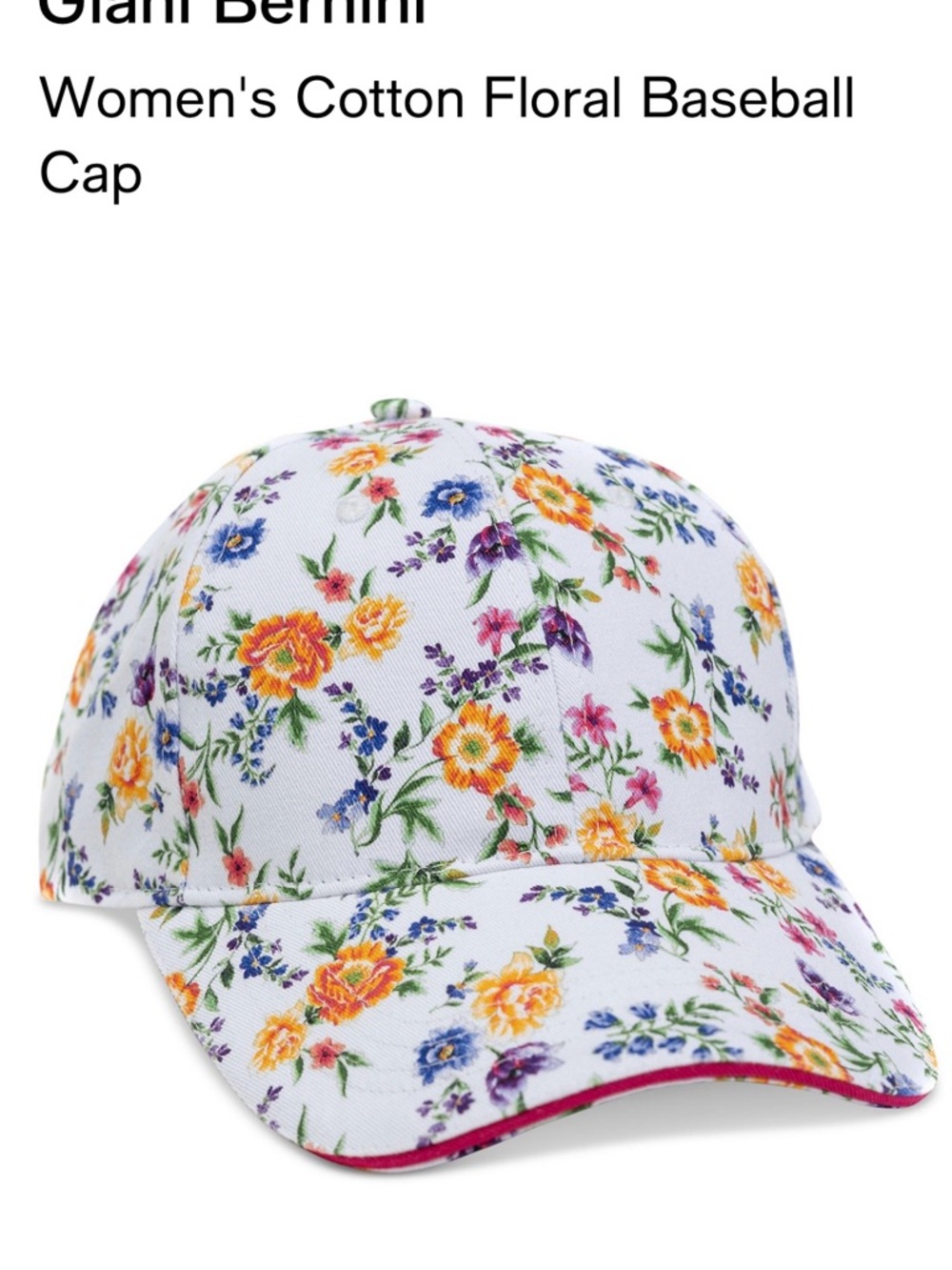 Giani Bernini Woman’s Floral Baseball Cap - White with Multi-Color Flowers NWT